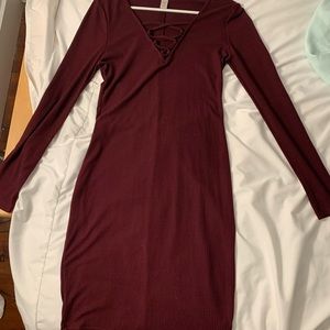 red ribbed bodycon dress